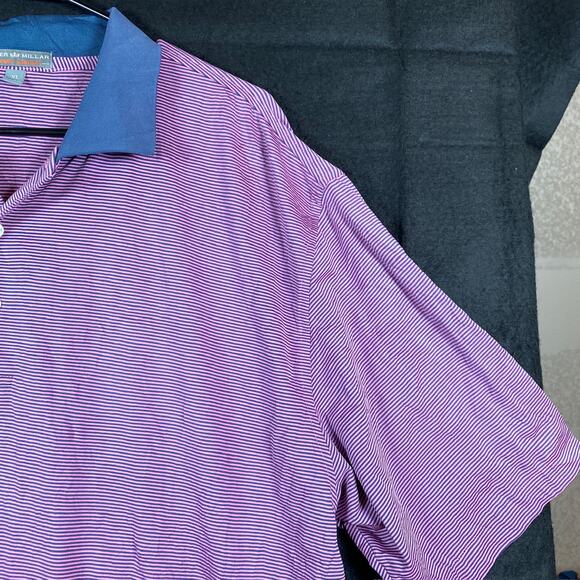 Peter Millar Mens Shirt Purple Blue Stripe Summer Comfort Polo Stretch XLarge - Picture 5 of 12